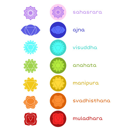 Chakras icons. The concept of chakras used in Hinduism, Buddhism and Ayurveda. Vector setの素材 [FY31049422444]