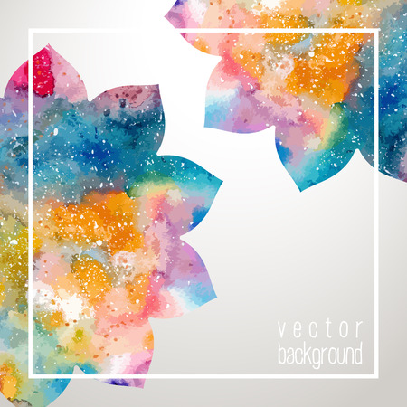 Watercolor yellow and blue abstract flowers and white frame and place for text. Fairytale festive background in vectorのイラスト素材