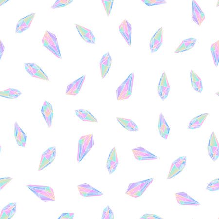 Seamless background with colored crystals, diamonds. Cute gradient gemstones, vector pattern.のイラスト素材