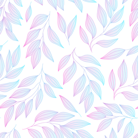 Leaves on a white background, seamless pattern, pink and blue colored foliage pattern.のイラスト素材