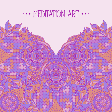 Arabesque, floral and tiled pattern and place for text. Ethnic boho asian motifs art. Template for greeting card, book cover, invitation.のイラスト素材