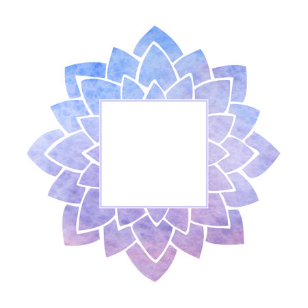 Frame with silhouette of blue and lilac watercolor lotus flower petalsのイラスト素材