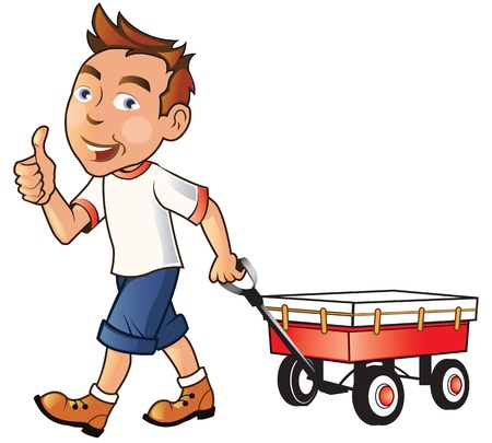 Cute Boy Having Fun Outdoor with His Wagonのイラスト素材
