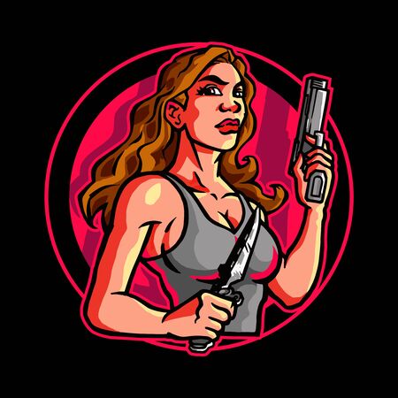 Female Assassin Secret Agent with Guns in Both Handsのイラスト素材