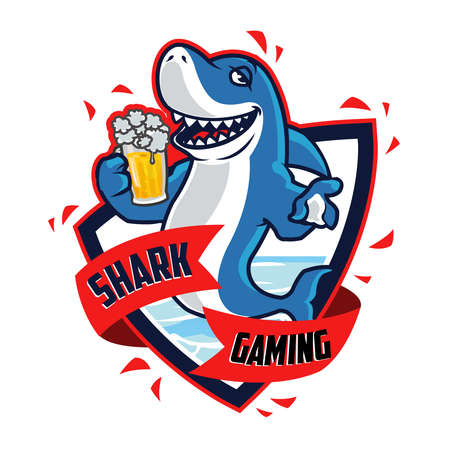 Sober Shark Drinking Beer Mascot Logo Cartoonのイラスト素材