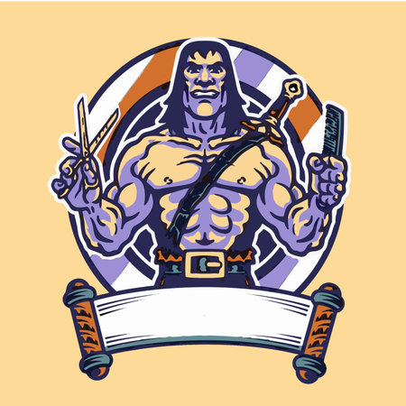Smiling Barbarian Barber Funny Mascot Logoのイラスト素材