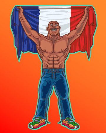 fitness man with the flag of france, vector illustration.のイラスト素材