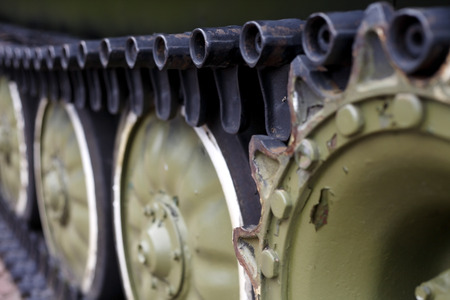 Caterpillars of the tank, close-up old tankの写真素材