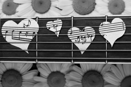 guitar and musical heart background wallpaperの写真素材