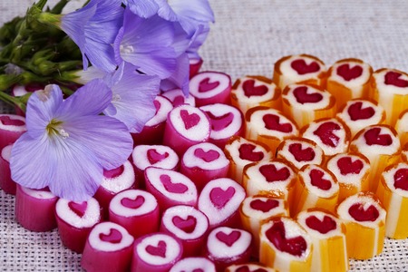 Lovely heart candy canes beautiful backgroundの写真素材