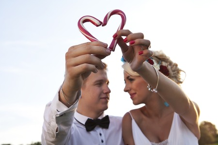 a Bride Groom candy heart lollipopの写真素材