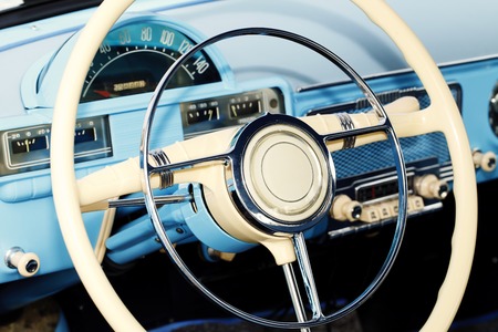 Beautiful vintage retro car , details of the exterior and interior closeupの写真素材