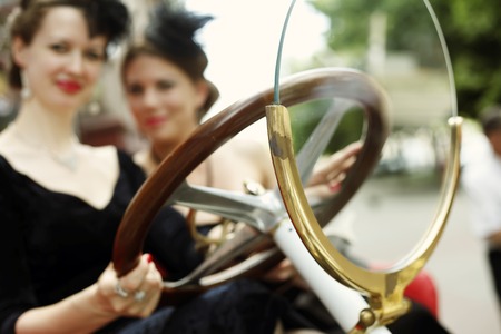 Beautiful vintage retro car , details of the exterior and interior closeupの写真素材