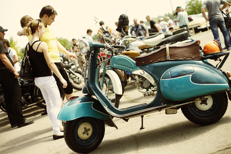 Zaporozhye, Ukraine - May 17, 2014: First All-Ukrainian festival of vintage cars Zaporozhye Gate . 118 cars and 12 motorcycles participated in the festival.のeditorial素材