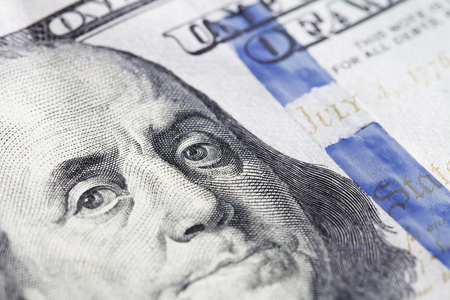 new 100, the new hundred-dollar bill close-up, the protection systemの写真素材