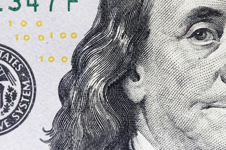 new 100, the new hundred-dollar bill close-up, the protection systemの写真素材