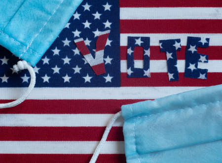 Vote background. Elections in the United States. Coronavirus epidemic. Protective maskの写真素材