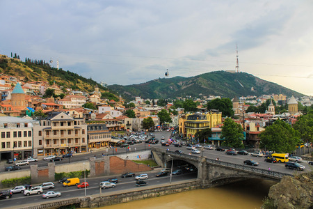 Tbilisi panorama, view from Avlabar to tower and churchのeditorial素材