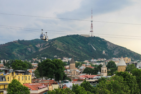Tbilisi panorama, view from Avlabar to tower and cableway