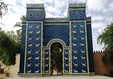 Copy of Ishtar gates in Babylon ruins, Iraq