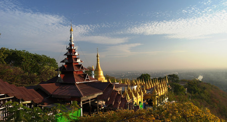 Landscape to Mandalay from hill at sunset, Myanmarの写真素材