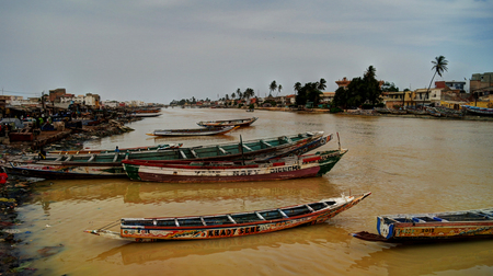 Senegal river and fisherman boats, Saint-Louis, Senegalのeditorial素材