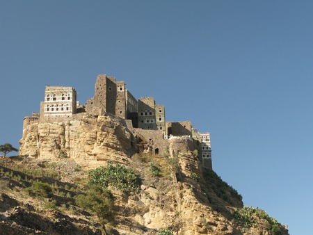 View to Manakha fortress and old city, Yemenのeditorial素材