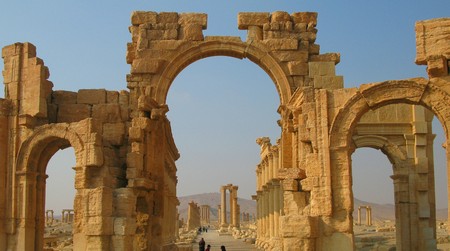 Roman Palmyra arch, now destroyed by ISIS , Syriaのeditorial素材