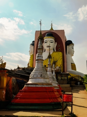 View of Kyaikpun pagoda, four Buddha images, Bago Myanmarのeditorial素材