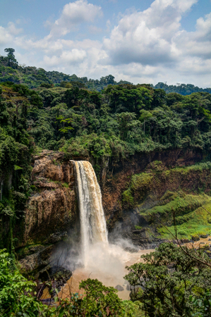 Panorama of main cascade of Ekom waterfall, Cameroonの写真素材