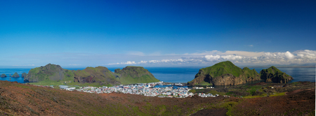 Panorama of Heimaey town , Vestmannaeyjar archipelago, Icelandの写真素材