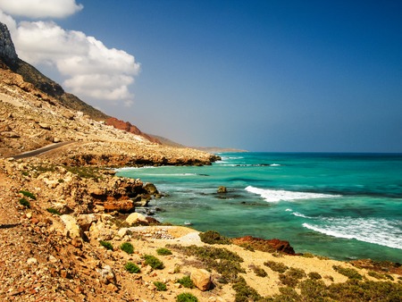 Panorama of natural Rocky Diylesha beach , Soqotra island, Yemenの写真素材
