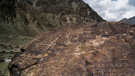 Petroglyphs at the bank of Indus river, Karakorum, Gilgit-Baltistan, Pakistan