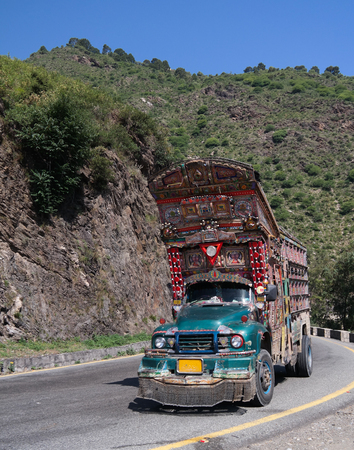 Decorated truck on the Karakoram highway, Pakistanの写真素材
