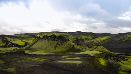 Landscape of Lakagigar volcanic valley, central Icelandの写真素材