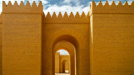 Gate of partially restored Babylon ruins, Hillah, Iraqの写真素材