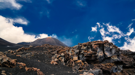 View to Etna volcano climbing process, Sicily, Italyの写真素材