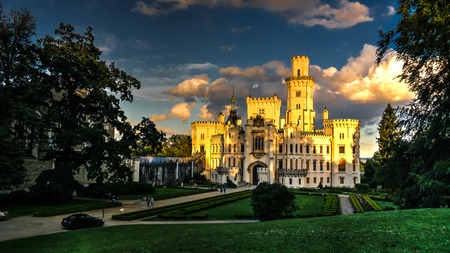 Exterior view to Hluboka nad Vltavou castle at sunset, Czech Republicのeditorial素材