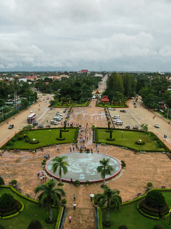 Aerial view from Patuxai gate, Vientiane, Laosのeditorial素材