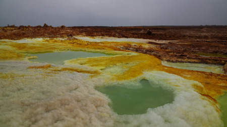 Panorama inside Dallol volcanic crater in Danakil depression, Afar, Ethiopiaの写真素材