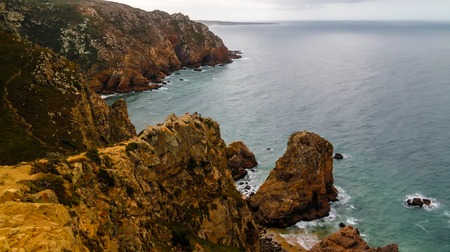 Landscape view to Atlantic ocean from Cabo da Roca, Portugalの写真素材