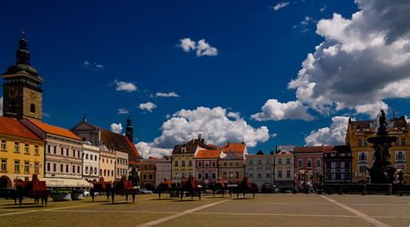 Panorama view of Premysla Otokar square, Ceske Budejovice, Chech Republicのeditorial素材