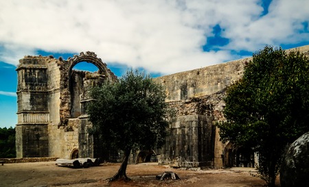 Exterior of Templar church of the Convent of the Order of Christ in Tomar, Portugalの写真素材