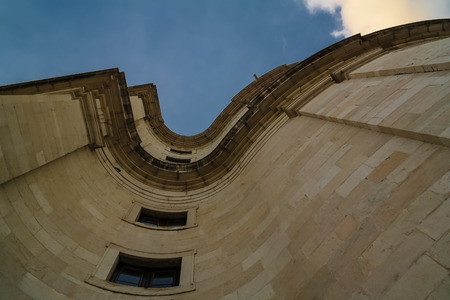 Look up view along the wall National Pantheon at sunset in Lisbon, Poetugalの写真素材