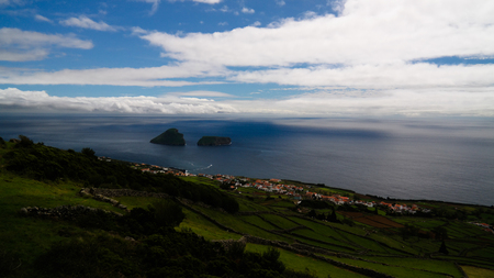 Sea view to Cabras islet near Terceira island, Azores, Portugalの写真素材