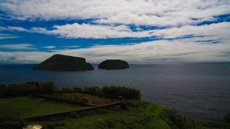 Sea view to Cabras islet near Terceira island, Azores, Portugalの写真素材