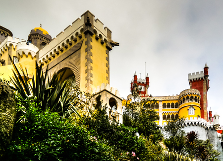 Panorama view to Pena palace in Sintra, Portugalのeditorial素材