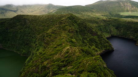 Aerial view to Comprida and Negra lakes , Flores island in Azores. Portugalの写真素材