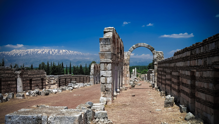 Ruins of ancient city Anjar in Bekaa valley Lebanonのeditorial素材