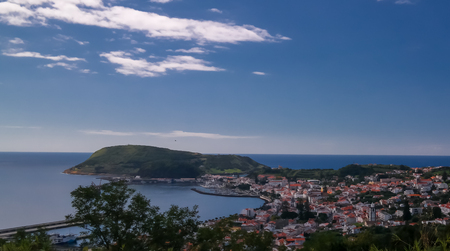 Aerial view to Horta marina and city at Faial island, Azores, Portugalの写真素材